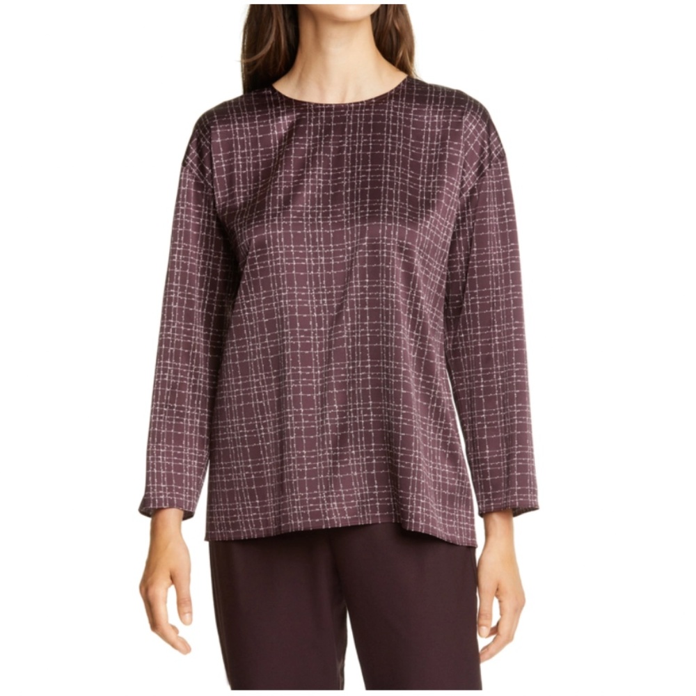 Eileen Fisher Stretch Silk Top XXS Cassis Purple